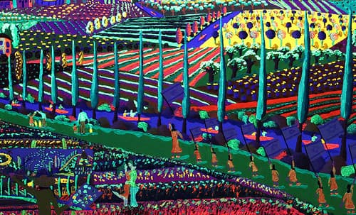 Phosphorescent painting Glowing at  ציירים ישראלים רפי פרץ night in ultraviolet light