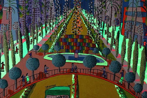 Pintura fosforescente האמנים הישראליים que brilla por la noche en luz ultravioleta