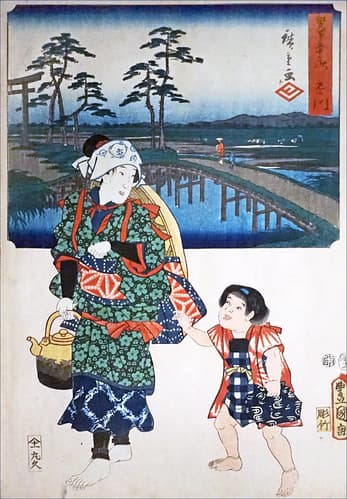 Paysanne et enfant à Kakegawa, 26è station du Tokaido (Musée Guimet / MNAAG, Paris)