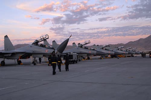 Indian Air Force maintainers prepare their Sukhoi Su-30MKI (NATO reporting name: "Flanker-H")