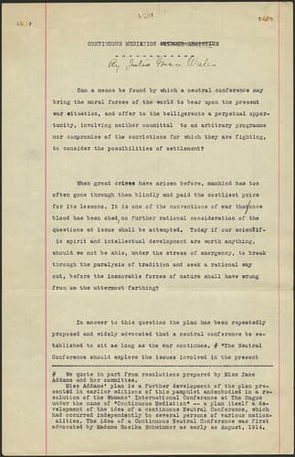 Continuous Mediation Without Armistice. Page 1 / Page 1 de la brochure intitulée « Continuous Mediation Without Armistice »
