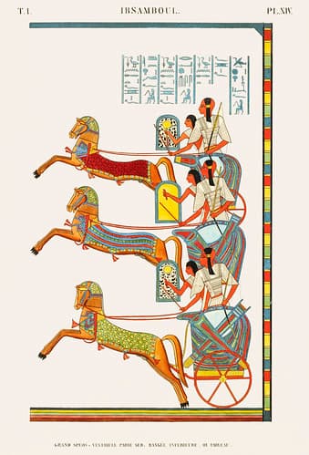 Great Speos: vestibule, south wall, lower row, painting of southwest corner from Monuments de l'&Eacute;gypte et de la Nubie (1835-1845) by Jean Fran&ccedil;ois Champollion (1790-1832). Digitally enhanced by rawpixel.