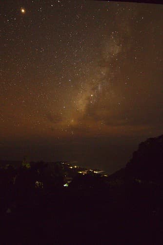 Milky way over the Pacific with Mars in the Top Left.