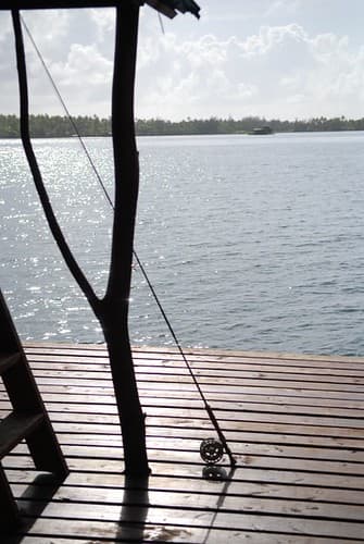 Fly rod resting after tough morning, Huahine