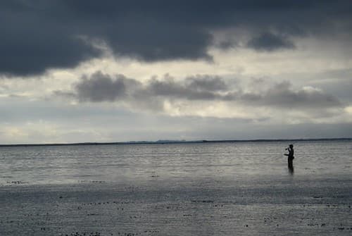 Casting in the lagoon at dusk. Moorea