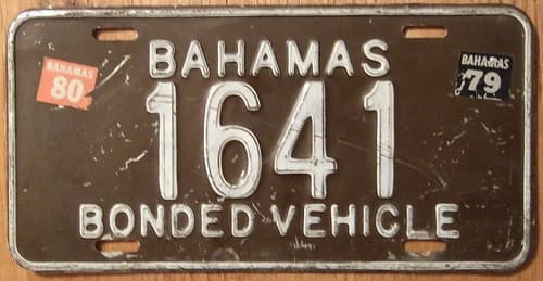 BAHAMAS, FREEPORT GRAND BAHAMA 1979-80 BONDED VEHICLE plate