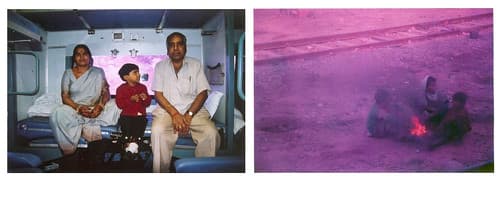 India - Kalka Shatabbi Express  : " Happy Family " ( inside )  & " beggars " ( outside )