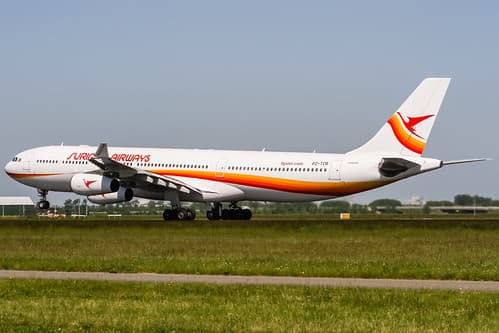 PZ-TCR Surinam Airways Airbus A340-313 departing to Paramaribo/Zanderij (PBM) @ Amsterdam - Schiphol (AMS) / 26.05.2017