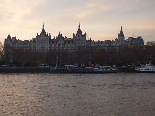 River Thames from the South Bank in London - The Royal Horseguards Hotel - boat - Tattershall Castle