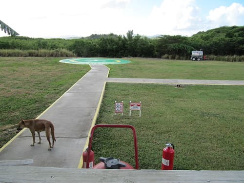 The ground crew awaits the helicopter