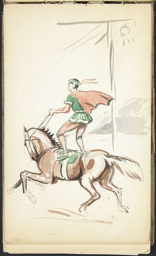 Performer in a red cape riding a horse at London Zoo [Sketchbook 2, folio 2r] / Artiste en cape rouge à dos de cheval, Zoo de Londres [Carnet de croquis 2, folio 2r]