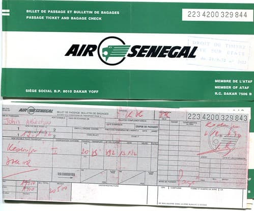 Air Senegal Ticket, 1982