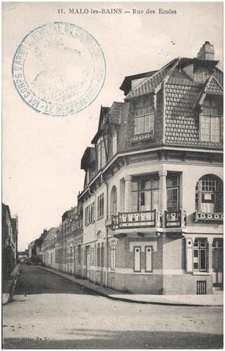 Postcard: Malo-les-Bains [Dunkirk] - Rue des Ecoles, sent March 1915