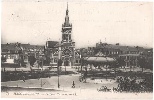 Postcard: Malo-les-Bains - La Place Turenne, sent May 1915