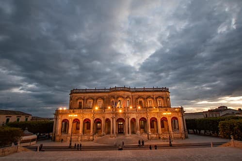 Baroque Palazzo Ducezio (town hall) in Noto on the Italian island of Sicily.