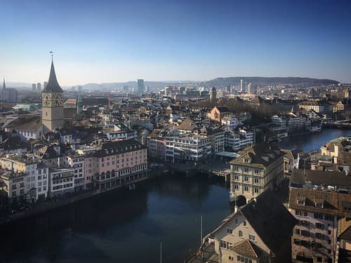 Panorama view of the old town Zurich with Limmat river, Zurich, Switzerland, March 2019