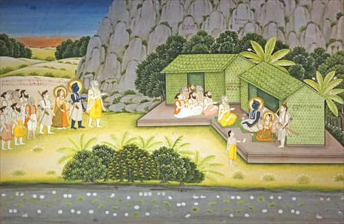 Rama, Sita et Lakshmana rencontrant le sage Bharadvaja (Musée Guimet / MNAAG, Paris)