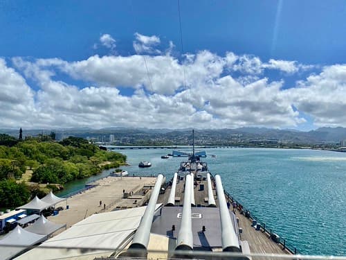 USS Arizona Memorial from Battleship USS Missouri Memorial, Pearl Harbor, Honolulu, HI