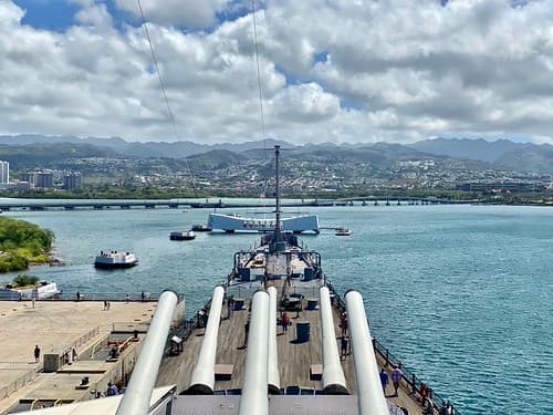 USS Arizona Memorial from Battleship USS Missouri Memorial, Pearl Harbor, Honolulu, HI