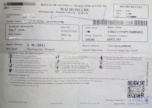 Ticket to Machu Picchu