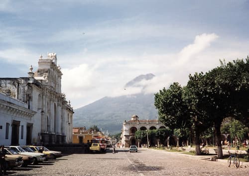 Plaza Mayor with Volcan Agua in Background Antigua Guatemala 1994