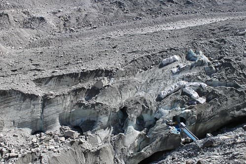 The Mer de Glace and the entrance to la Grotte de Glace, above Chamonix, France