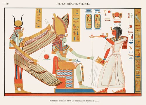 Paintings copied from the tomb of Ramses IV (Maimonides) from Monuments de l'Égypte et de la Nubie (1835-1845) by Jean François Champollion (1790-1832). Digitally enhanced by rawpixel.