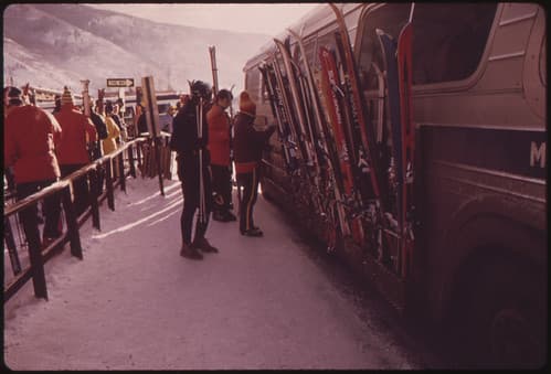 A Free Bus Shuttles Skiers between the Aspen and Snowmass Ski Areas 01/1974