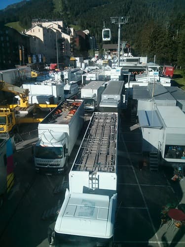 Tour de France trucks at the top of Ax 3 Domaines