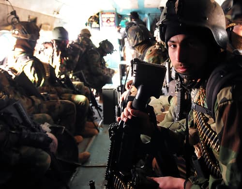 Afghan Commandos Travel In Chopper