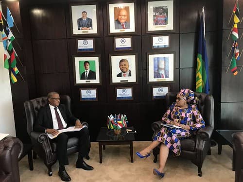 Gaborone, Botswana, November 13, 2017: The SRSG, Maman Sidikou meeting with the Executive Secretary of the Southern Africa Development Community (SADC), Ms. Stergomena Lawrence Tax in her office at the SADC Secretariat in Gaborone, Botswana.