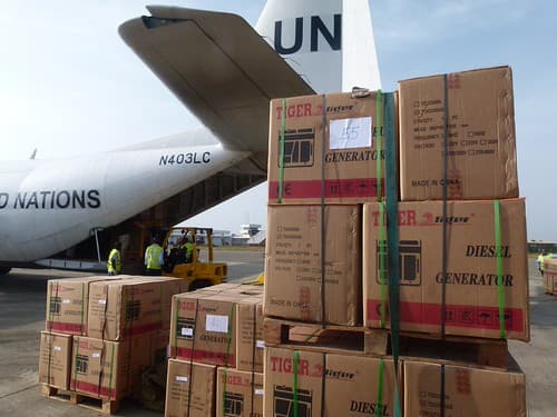 Mombasa, Kenya MONUSCO cargo aircraft chartered as part of operations to support the revision of the electoral register were deployed in Mombasa, Kenya, to deliver 11,500 generators from China to the Democratic Republic of the Congo.