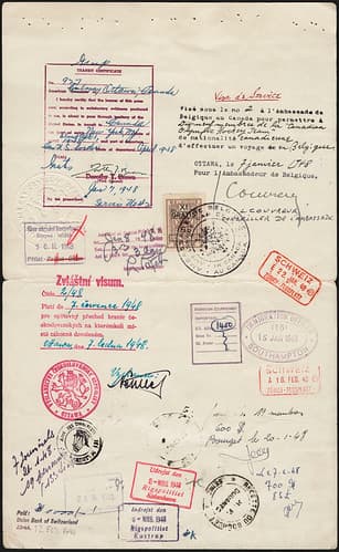 Collective Passport Certificate of the 19 members of the Olympic Hockey Team: Boucher to Watson. Page 7, 1948 / Certificat collectif pour les 19 membres de l'équipe olympique de hockey, de Boucher à Watson. Page 7, 1948