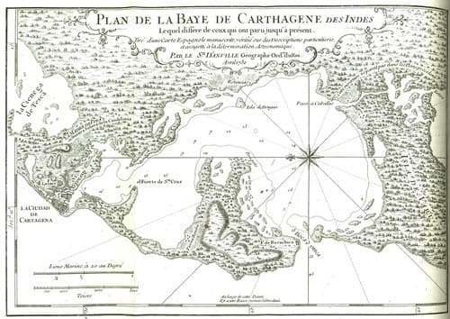 Plan de la baie de Carthagène des Indes (Colombie)