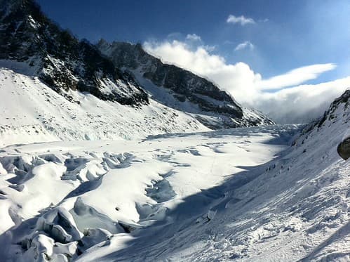 Snowboarding at Les Grand Montets, Chamonix Mont-Blanc, France