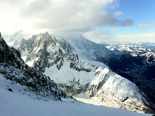Snowboarding at Les Grand Montets, Chamonix Mont-Blanc, France