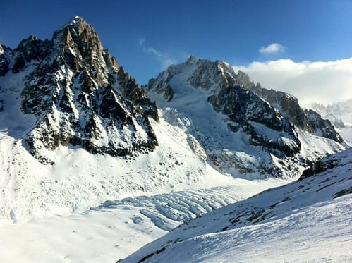 Snowboarding at Les Grand Montets, Chamonix Mont-Blanc, France