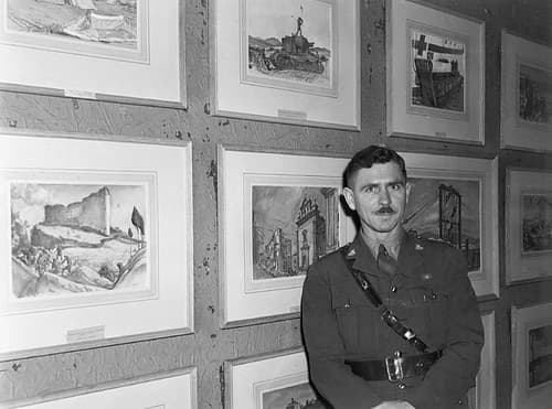 Captain William Abernethy Ogilvie at a Canadian War Art Exhibition, London, England / Le capitaine William Abernethy Ogilvie à une exposition d’œuvres d’artistes de guerre canadiens, à Londres (Angleterre)