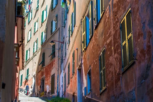 Colourful facade in the old town of Genova, Italy