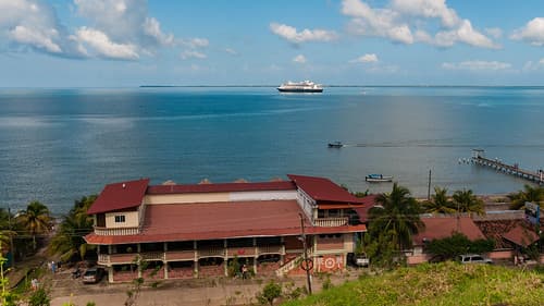 View of the MS Rotterdam anchored in Trujillo from Fort Santa Barbara - Honduras
