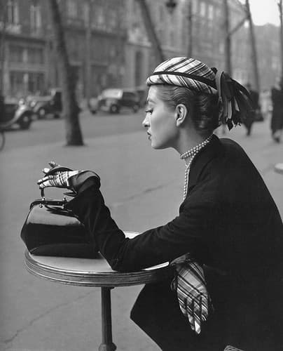 Photo GEORGES DAMBIER - Iconic Image of Capucine, Boulevard de la Madeleine Café de la Paix, Paris, Elle 1952