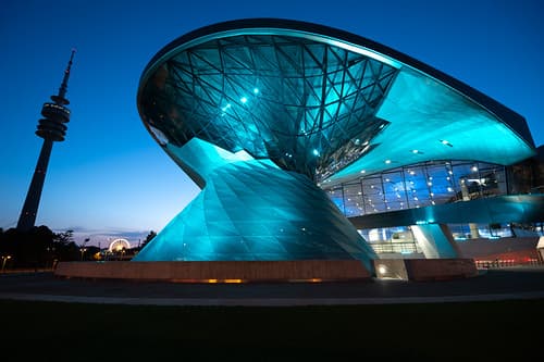 Munich's Olympic Tower and the BMW World building