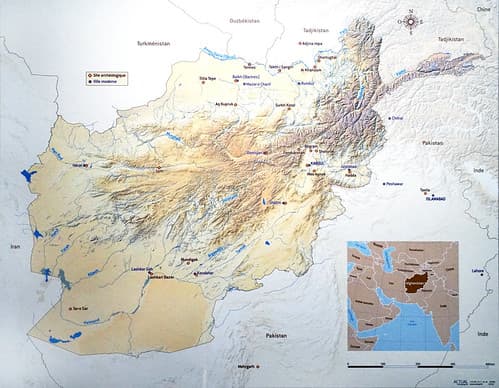 Carte des sites archéologiques de l'Afghanistan (Musée Guimet, Paris)