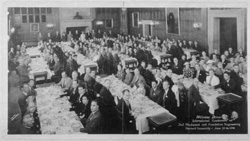 Welcome dinner at the 1936 International Conference on Soil Mechanics and Foundation Engineering, Harvard University, Cambridge, Massachusetts / Dîner d’accueil de l’International Conference on Soil Mechanics and Foundation Engineering, 1936, Université H