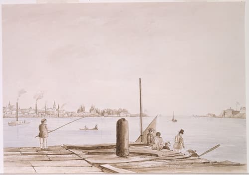 Village of Niagara and Fort George on the British side and Niagara Fort on the American side, looking from Youngstown on the American side, New York / Le village de Niagara et le fort George du côté britannique et le fort Niagara du côté américain, vus de