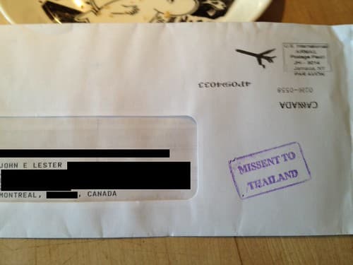 USA -> Canada: Missent to Thailand