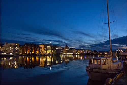 Bergen harbour at nightfall